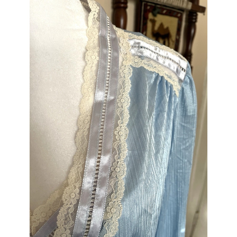 Vintage 70's Tom Bezduda for‎ Barad Two Piece Satin Peignoir Set USA Blue Med - Picture 4 of 16